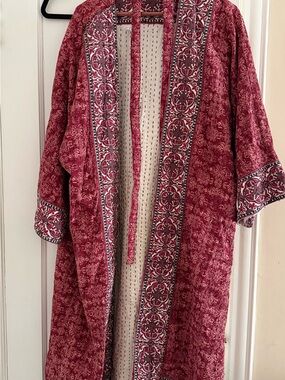 Sundance Red Kantha Patterned Open-Front Kimono Robe